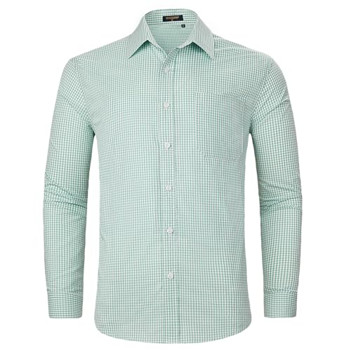 HISDERN Mens Casual Dress Shirts Plaid Button Down Shirt Long Sleeve Formal Business Gingham Shirt for Men2
