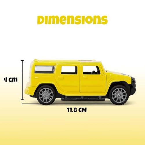 Image of Amisha Gift Gallery Hummer SUV Diecast Metal Car Toy for Kids, Yellow | Scale Racing Model, Pull Back Action, Opening Doors, For Kids Boys and Girls