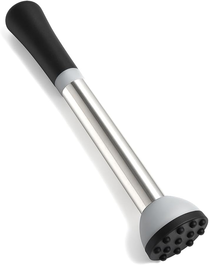 Stainless Steel 8.5" Cocktail Muddler, Professional Drink Muddler for Mojitos, Lemons, and Fruit Cocktails, Durable Bartender Tool with Non-Scratch Nylon Head, Dishwasher Safe