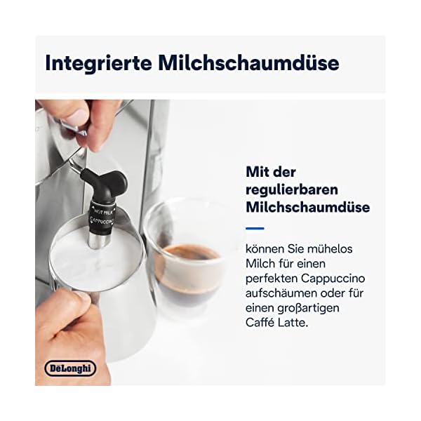 De'Longhi Dedica Style EC 685.M – Espresso Siebträgermaschine, Espressomaschine mit professionellem Milchaufschäumer, nur 15 cm breit, für Kaffeepulver oder ESE Pads, 1 l Wassertank, silber – Bild 5