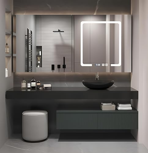 76IN Bathroom Vanity with Sink, Modern Vanity Set For Bathroom, Single Sink Vanities with LED Smart Defog Mirror Cabinet, Floating Bathroom Cabinet Vanity, Bath Furniture with Drawer (Green & Black)