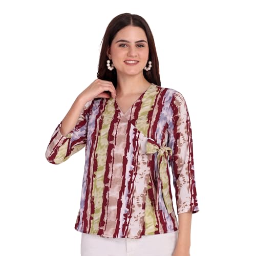 Image of FNOCKS Stylish Wrap Tie Side Top - Trendy and Comfortable | Women's Tops