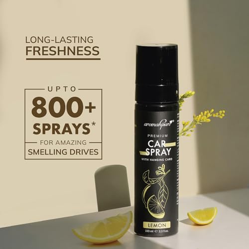 Image of Aromahpure Lemon Car Perfume Spray with Hanging Card | 100ml | Long Lasting 800+ Sprays Car Fresheners | IFRA-Compliant Fragrance and Travel Friendly Car Air Freshener| CFC Free &Fast Acting Formula