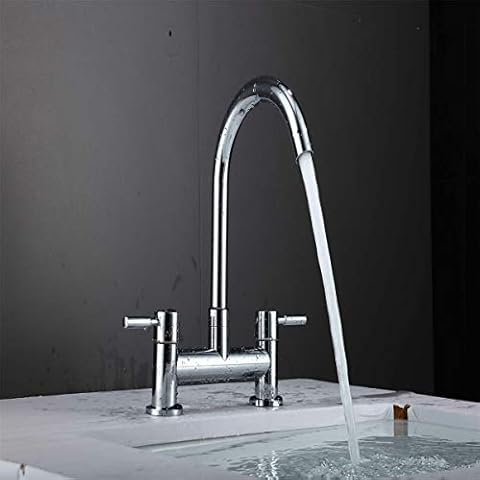 Modern Dual Lever Kitchen Sink Deck Mounted Monobloc Mixer Chrome Tap 2 Hole 180mm Centres Cover
