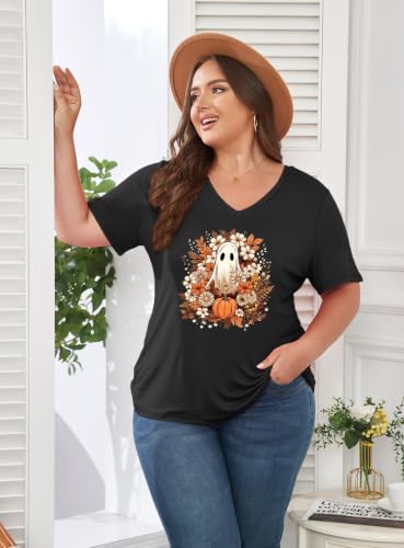 Image of ForHailey Women's Plus Size V Neck Tops Summer Short Sleeve T Shirt