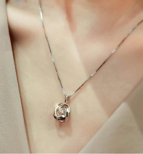 Rose Necklace For Women Rose Flower Necklace Sterling Silver Necklace For Women Cubic Zirconia Necklace Rose Jewelry Dancing Diamond Necklace Silver Rose Necklace For Mother Women Jewelry Han Han #TOP7