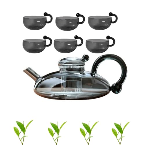 Ensemble de théière à filtration, ensemble de théière Innovessa, ensemble chauffant amovible avec infuseurs (Black 6 cups)