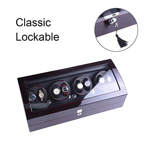 Watch Winder, Xtelary Luxury 4 Motor Quad Watch Winders For Automatic Watches Safe & Wooden Display Box Case 8+9 Storage (Ebony) #TOP7
