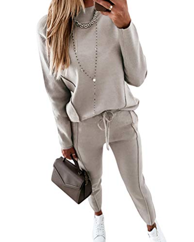 ORANDESIGNE Tuta Sportiva Donna Completi Felpa Tuta Sportive da Donna Giacche a Maniche Lunghe 2 Pezzi Felpa con Cappuccio + Pantaloni Jogging Invernale Autunno XS Albicocca