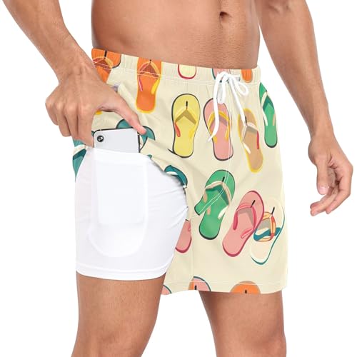 xigua Colorful Flip Flops Pattern Mens Swim Trunks with Liner, 5 inch Quick Dry Mens Boardshorts for Beach2