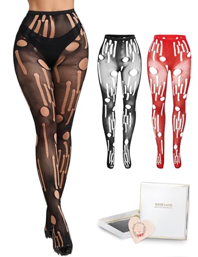 Image of Fishnet Stockings for Women Ripped Tights Plus Size Sexy High Waist Pantyhose Black XS-5XL