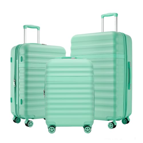 Kono 3-Piece Luggage Set 20/24/28in Expandable Hardside TSA Lock Mint Green