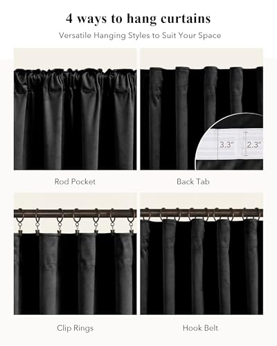 Image of Blackout Black Velvet Curtains for Home Theater, W42 x L90, 2 Panels | 300GSM Soft Velvet Smooth Drapes, Back Tab Pinch Pleat, Heat & Noise Reducing, Window Covering for Living Room, Bedroom