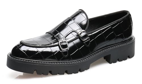 Santimon Mens Loafers Casual Dress Slip On for Men Patent Leather Smoking Plaid Penny Loafes Tuexdo Wedding Mocasines Formal Business Prom Shoes