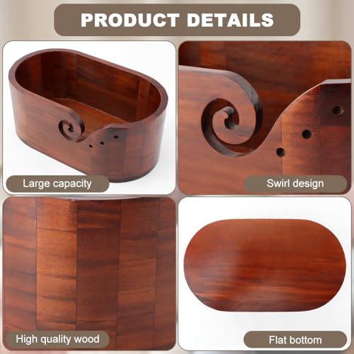 Image of Wooden Yarn Bowl with 9pcs Knitting Hooks,Oval Knitting Yarn Bowl for Crocheting,Handmade Knitting Yarn Holder,Wood Storage Crochet Bowl for Crocheting and Knitting Lovers(Brown)