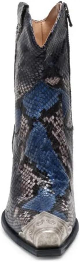 keleimusi Women's Western Cowgirl Knee High Boots Stacked Block Heel Cowboy Booties Steel Toe Heeled Short Cowboy Boots Side Zipper Western Booties for Women - Image 5