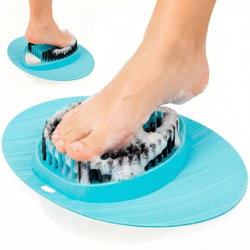 Vive Foot Scrubber for Shower Floor - Feet Cleaner for Dead Skin with Pumice Stone - Massager and Brush Exfoliating - Callus Remover, Improve Circulation and Relieves Pain - Nonslip Suction Cups