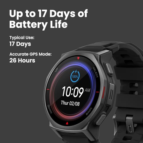 Image of Amazfit T-Rex 3 Pro Outdoor Smart Watch 44mm Sapphire AMOLED Display with Flashlight, Dual Band GPS, Offline Maps, 25 Days Battery, 10 ATM, 180+ Sports Mode for Android & iPhone, Tactical Black
