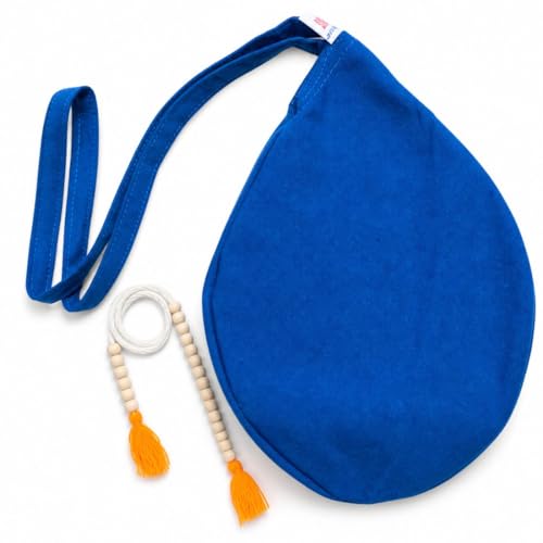 Image of Original Pure Cotton Gomukhi Japa Mala Bag /Chanting Bag or Beads Bag /Jholi /Thole with Zip Pocket and Sakshi Mala Counter (Blue)