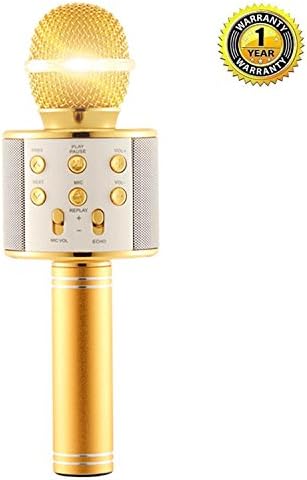 Karaoke Microphone Wireless with Bluetooth Speaker for iPhone Android PC Smartphone Portable Handheld Microphone for Singing Recording Interviews or Kids Home KTV Party - Light Golden