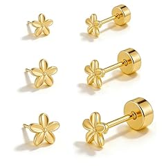 4/5/6mm-Flower Flat Gold-3Pairs