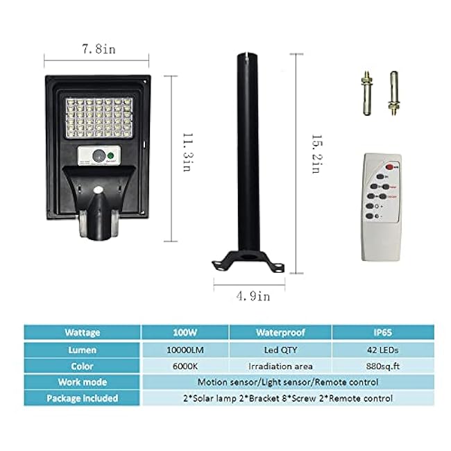2 Pack Solar Street Light Outdoor Waterproof 6000K Dusk to Dawn Solar Powered Flood Light with Remote Control and Motion Sensor for Outside Garden Yard Parking Lot