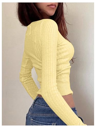 GORGLITTER Women's Lightweight Cropped Sweater Button Up Long Sleeve Scoop Neck Slim Knit Fall Trendy Pullover Tops3