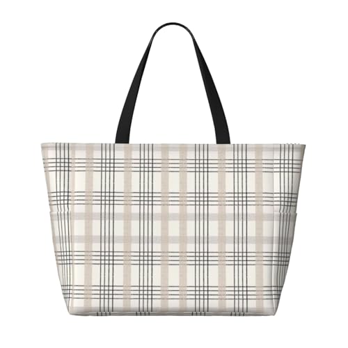 Traditional Scottish Checkered Print Large Beach Tote Bag for Women Extra Large Capacity Sandproof Waterproof Pool Bag Suitable for Swimming Pool Gym Groceries Travel2
