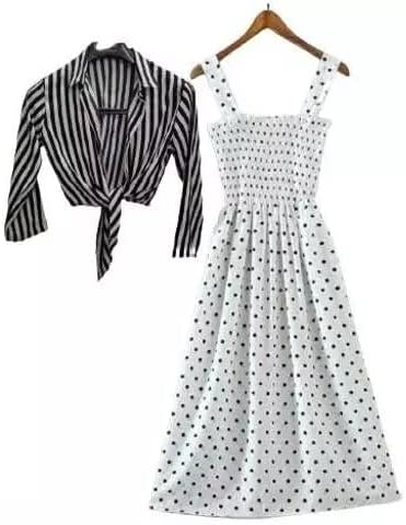 NATURE CRAFTWestern Casual Polka Dot Printed Polycrepe Knee Length Short One Strap Western Dress for Women/Girls