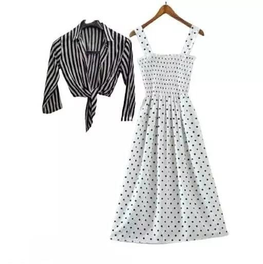 NATURE CRAFTWestern Casual Polka Dot Printed Polycrepe Knee Length Short One Strap Western Dress for Women/Girls