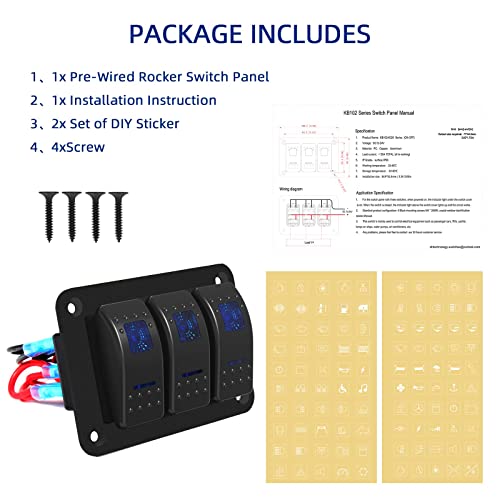 Toggle Switch Panel 3 Gang Aluminum Switch, 12V/24V Rocker Switch Panel, Waterproof On-Off Car Boat Switch, Blue Led Switch Panel For Marine Boat Automotive Car Rv Truck Vehicles #TOP7