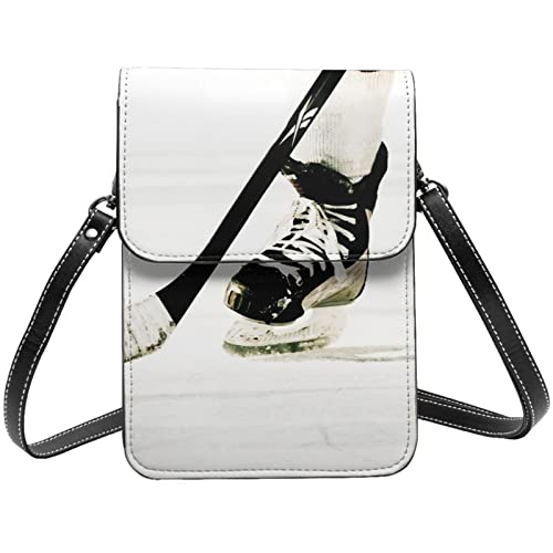 Sac à bandoulière pour téléphone portable en cuir noir motif hockey
