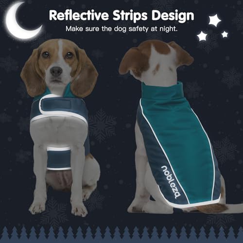 Nobleza Dog Coats Waterproof, Adjustable Dog Coat with Harness Hole, Reflective Windproof Warm Winter Dog Jacket, Cozy Dogs Clothes Raincoat for Small Medium Large Dogs, Blue, Back L35cm