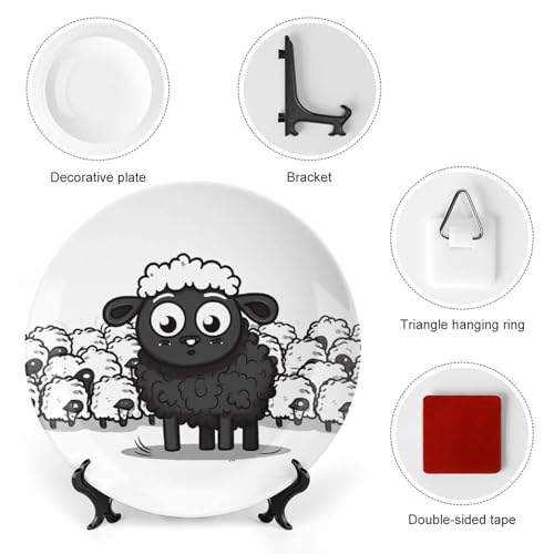 Plato decorativo Cartoon Black White Sheep de cerámica 10in miniatura 3