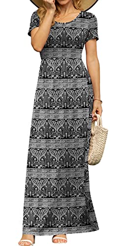 Image of DB MOON Womens 2026 Summer Maxi Dresses Casual Short Sleeve Empire Waist Spring Long Dress with Pockets