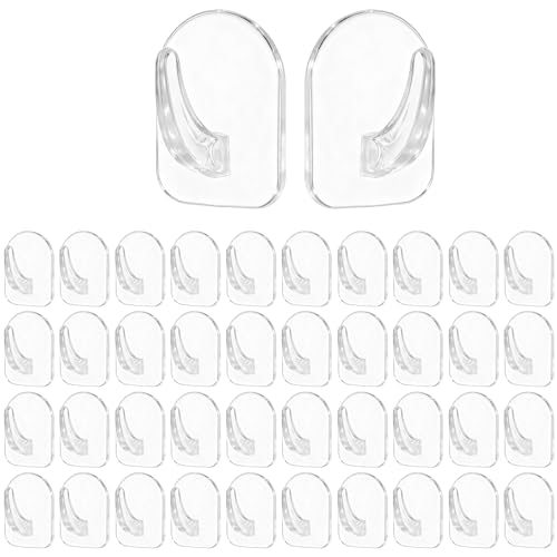 IANFAN 40 Pcs Clear Adhesive Wall Hooks for Hanging Reusable Seamless Hooks Transparent Sticky Hook with Non Marking Sticker Acrylic Sticky Hangers for Home Kitchen Bathroom Bedroom Office