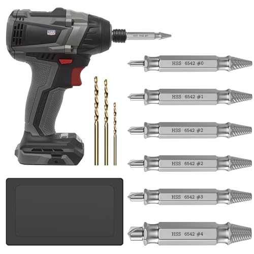 Juego de 9 extractores de tornillos, 6 extractores para tornillos dañados con 3 brocas helicoidales, 63-65 HRC HSS 6542, herramienta de extracción de tornillos dañados