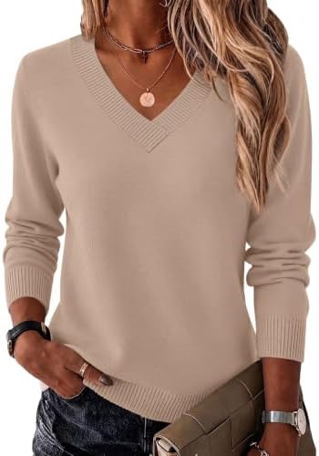 Zeagoo Pullover Damen V Ausschnitt Strickpullover Herbst Langarm Pulli | Winter Warm Sweater丨Locker Strickpulli丨Basic Einfarbig Oberteil丨Casual Outfit丨S-XXL