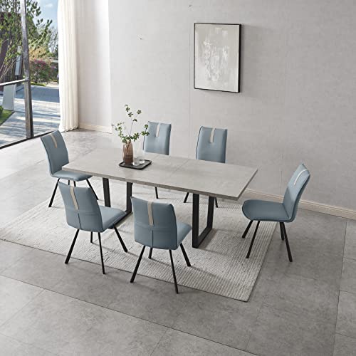 ZckyCine Modern Mid-Century Dining Table Set for 6-8 People Kitchen Dining Room Table Set Extendable Wood Dining Table and 4 Upholstered Chairs, Home Kitchen Furniture (Table + 6 Blue Chairs)