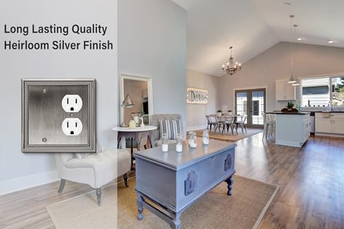 Image of Henne Bery Sunken Pearls Heavy Duty Decorative Wall Plate Switch Plate Outlet Cover (Blank /Duplex, Heirloom Silver)