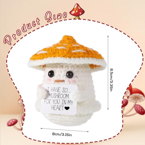 HYMC Mushroom Plush - TOYMIS Positive Crochet Mushroom Doll Orange-White, Mushroom Decor for Friends, Emotional Energy Support Knitted Toy for Party Decoration