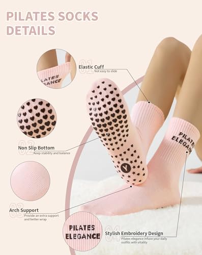 Image of Yawlsow Pilates Grip Socks for Women Yoga Grippy Socks Cute Barre Non Skid Athletic Crew Sticky Sock Workout Hospital