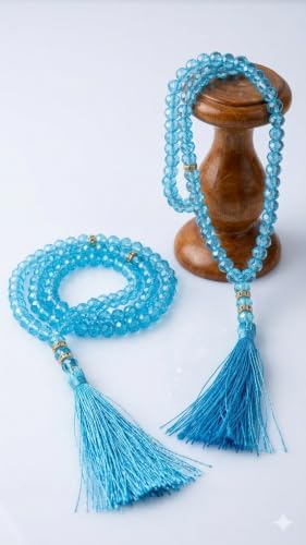 Image of Islamic Salat Prayer Tasbih - 100 Crystal White Beads - Tasbeeh for Dhikr, Zikr, and Meditation (Blue)