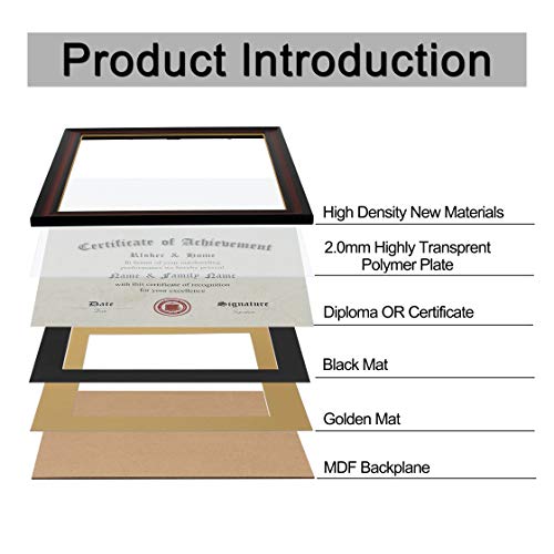 Elsker&Home 8.5X11 Diploma Frames With Mat,Classic Cherry Wood,8.5X11 Inch With Mat Or 11X14 Inch Without Mat - For Document/Certificate Frame(Double Mat, Matte Black With Gold Rim) #TOP5