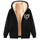 Generisch Schicke und elegante Damen-Arbeitsjacke mit Reißverschluss dickem Fleecefutter und Kapuze für warme Wintertage mit Frontöffnung und Taschen bequeme Oberbekleidung für den Herbst