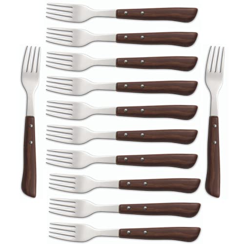 Arcos Cuchillos de Mesa Caja de 12 uds Tenedor de Carne Tenedor de Mesa, Acero Inoxidable 18/10 y 200 mm, Mango de Polipropileno, Color Marrón (12 uds)