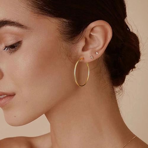Fiusem Gold Hoop Earrings for Women 14K Gold Plated, Hypoallergenic Earrings with 925 Sterling Silver post4