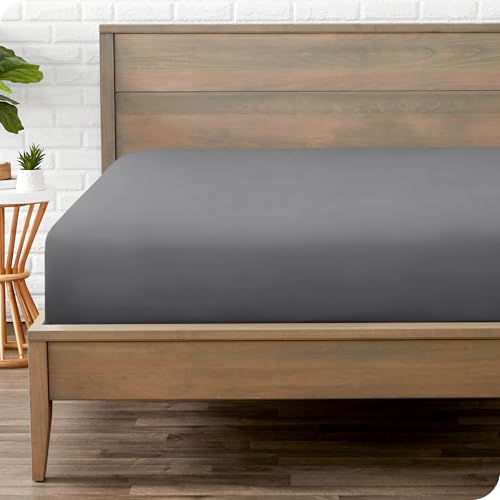 Bare Home Fitted Bottom Sheet Queen Size - Premium 1800 Ultra-Soft - Hotel Luxury - Deep Pocket - Durable and Long Lasting (Queen, Grey)
