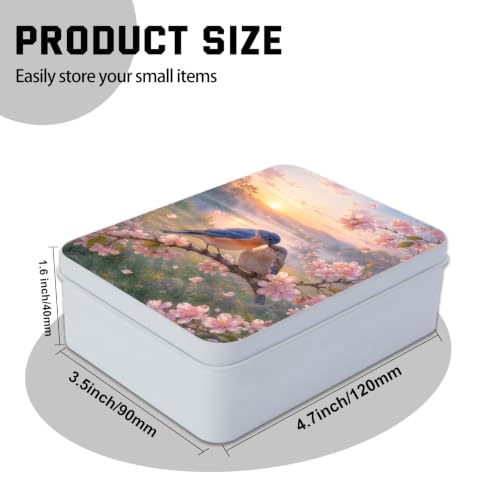 Image of Decorative Metal Tin Box with Lid,Blue Birds Cherry Organizer