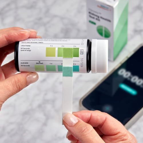 clinistix kidney health test kit urine test strips - easy-to-use at-home dipstick testing for albumin and creatinine fast 1-minute results 5 tests 3 count